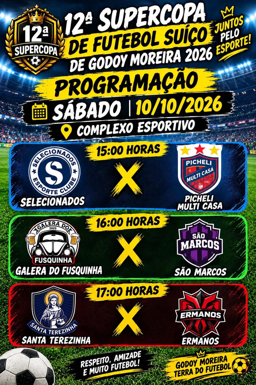 12ª Supercopa de Futebol Suíço de Godoy Moreira tem rodada neste sábado (10)