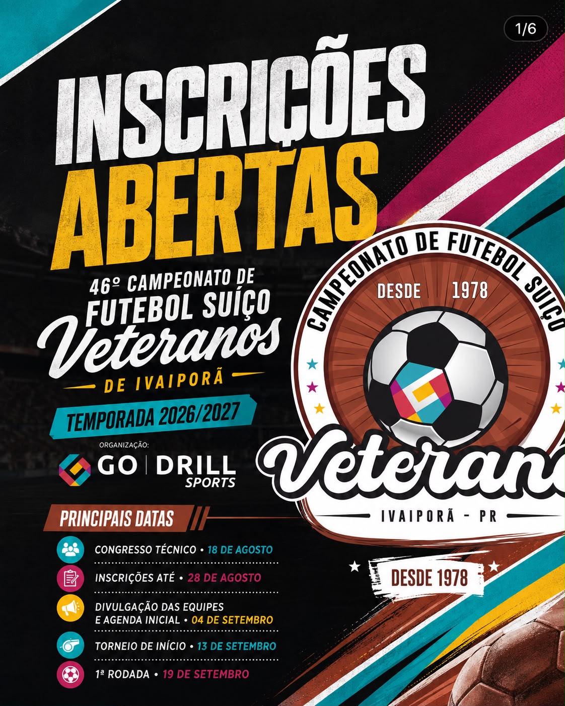 46ª edição do Campeonato de Futebol Suíço Veterano de Ivaiporã abre inscrições para temporada 2026/2027