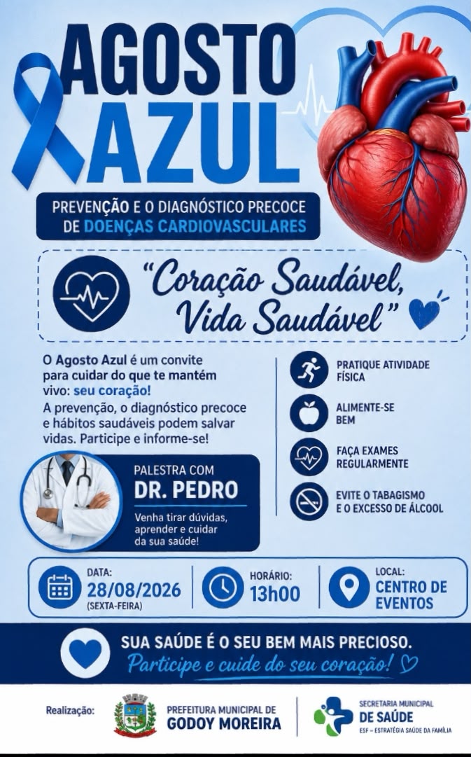 Agosto Azul reforça a importância da prevenção e do diagnóstico precoce de doenças cardiovasculares em Godoy Moreira
