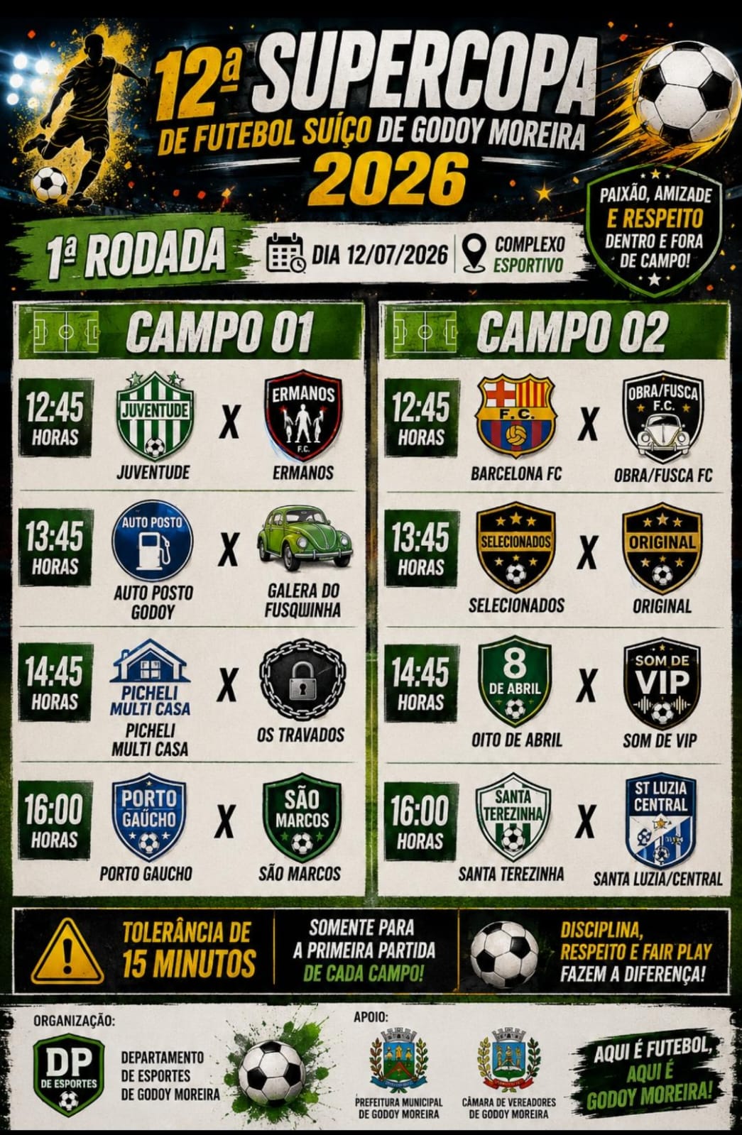 12ª Supercopa de Futebol Suíço de Godoy Moreira começa neste domingo com 16 equipes na disputa