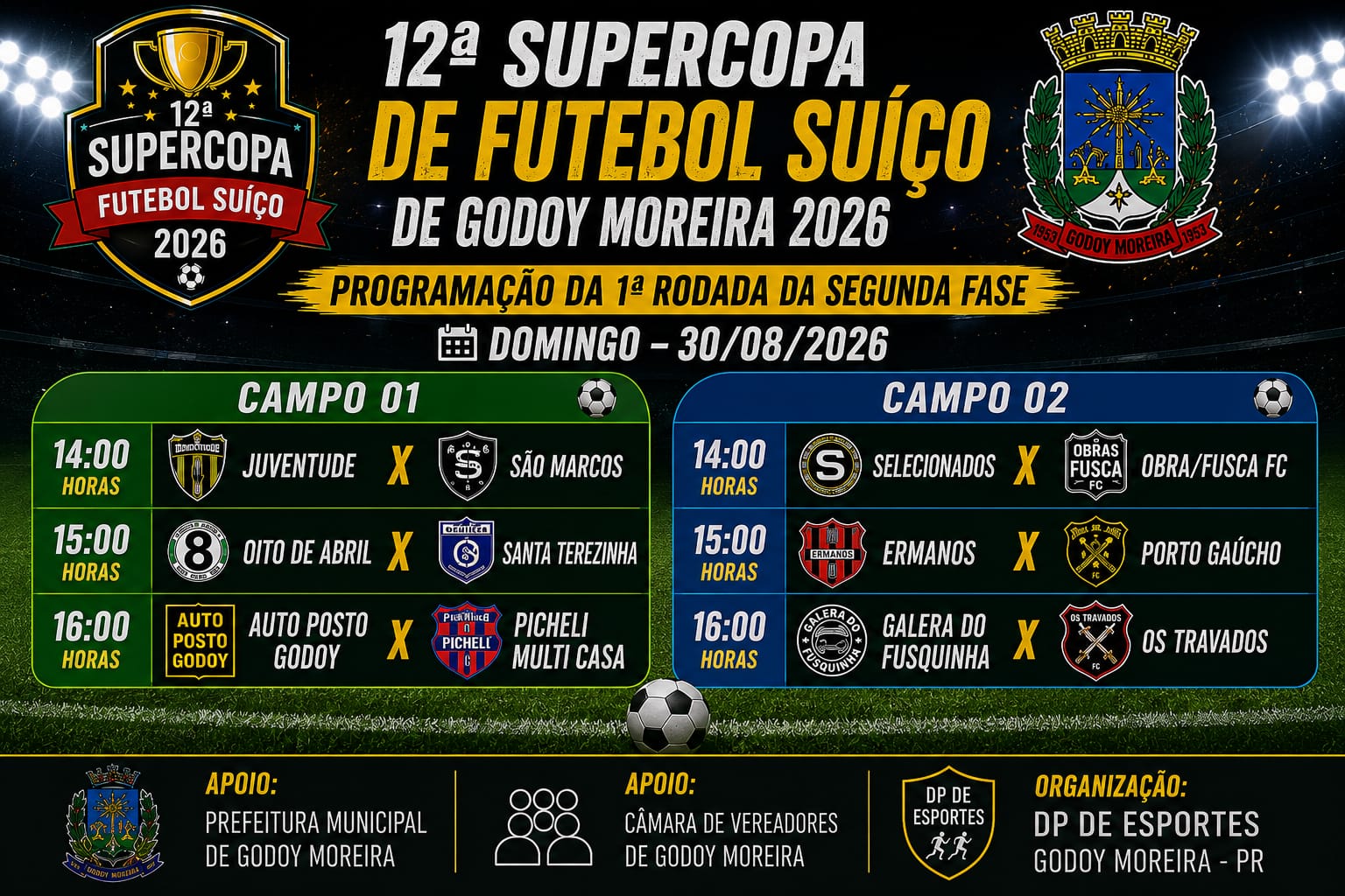 12ª Supercopa de Futebol Suíço de Godoy Moreira terá primeira rodada da segunda fase neste domingo